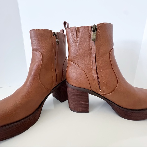 House Of Harlow 1960 Festival Boots Platform Tall Block Heel Boho 8 Cognac - Picture 4 of 9